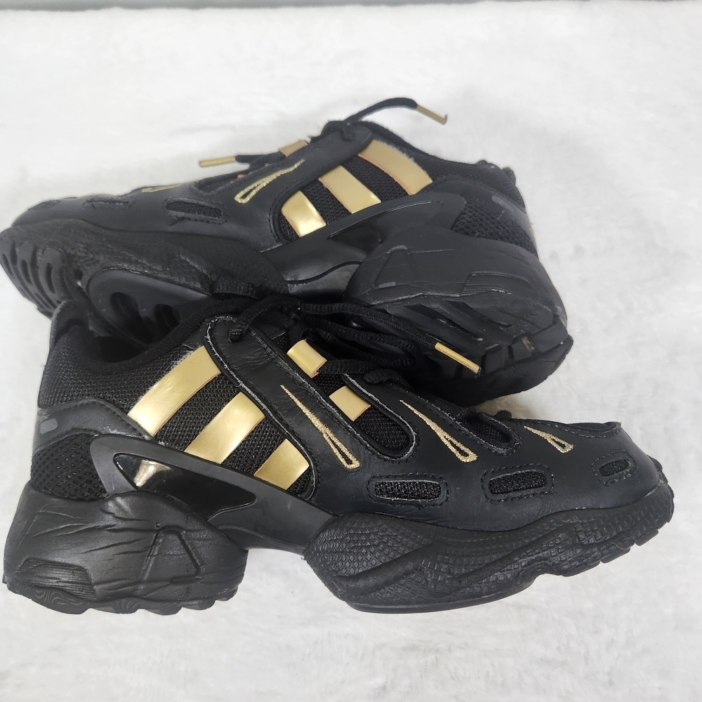 adidas Women's Black Sneakers with Gold Stripes - Picture 9 of 11